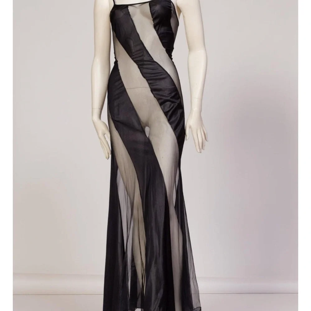 Viral Rare Fredericks Of Hollywood Black Panel Sheer Maxi Dress Slip Dress — image 3 of 6